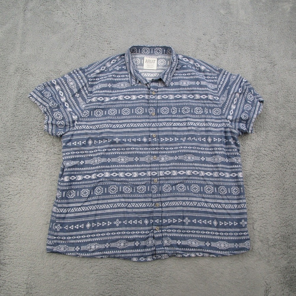Ariat Retro Fit Mens XXL Blue White Southwestern Tribal Print Button Down Shirt